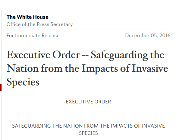 Executive Order Released – Safeguarding the Nation from the Impacts of Invasive Species